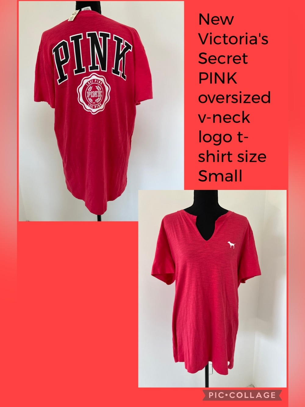 New W/ Imperfection Victoria's Secret PINK oversized v-neck logo t-shirt size S